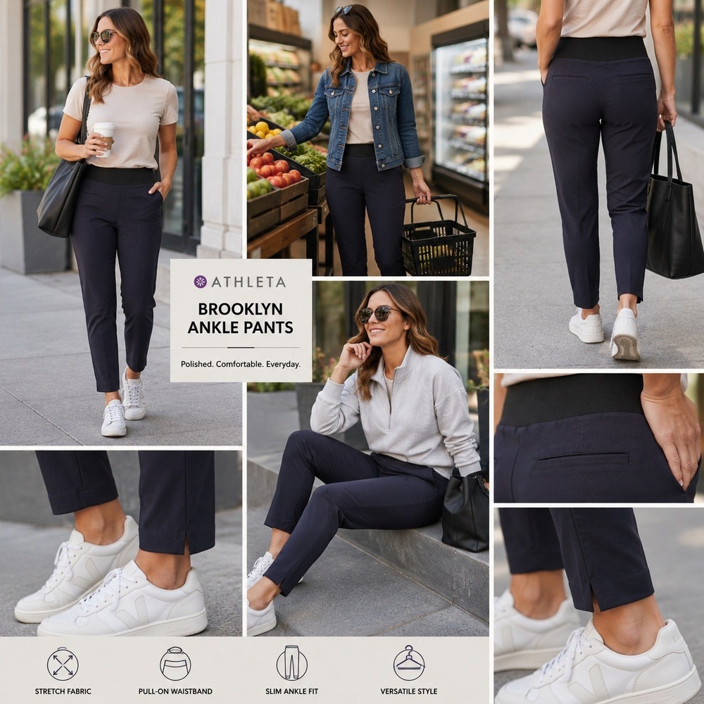 Athleta Brooklyn Ankle Pants Brown Tapered Stretch Trousers 533636 Size 8